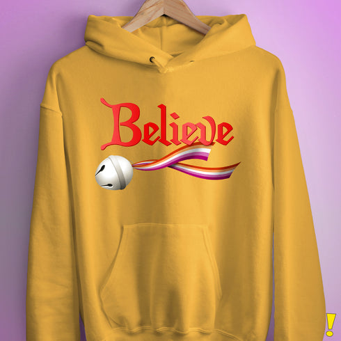 Believe Lesbian Pride Jingle Bell Hoodie - Mustard